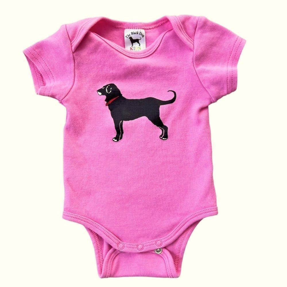The Black Dog Baby Girls Short Sleeve Pink Dog Logo Cotton Onesie. 3 Months.